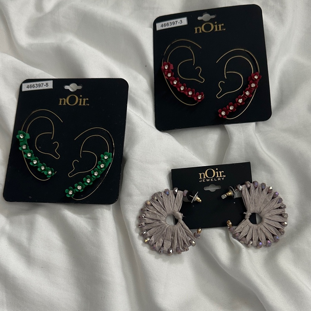 nOir Jewelry Vibrant Earring Set in Red, Green, and Gray